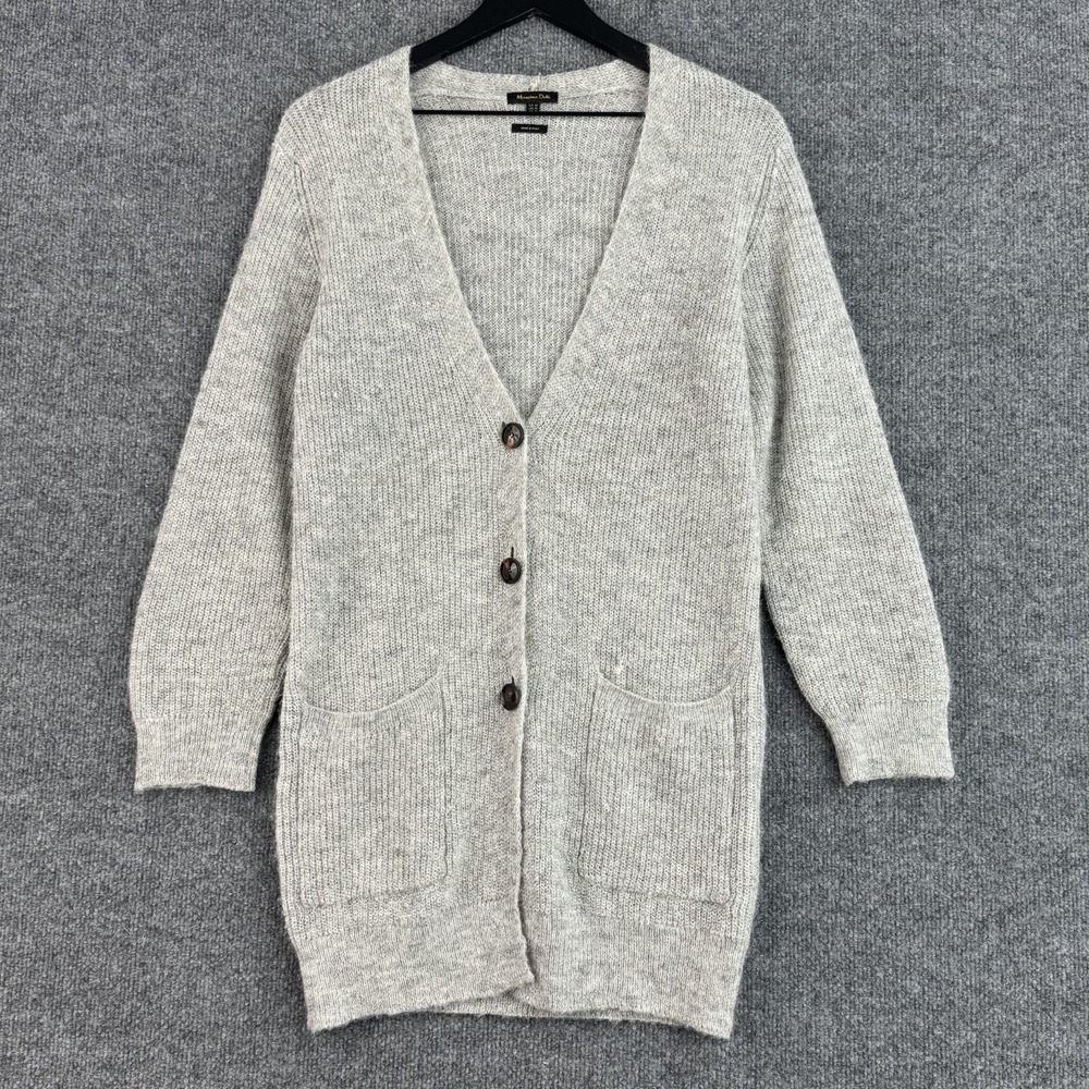 Massimo Dutti Cardigan Womens XS Gray Alpaca Metallic Longline Made Italy